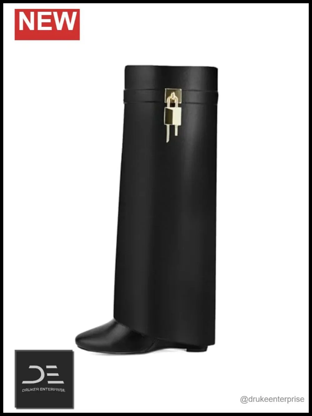 Fold Over Knee High Shark Wedge Boots with Side Zipper PU Leather